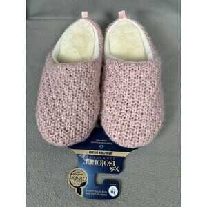 Isotoner Women's Memory Foam Slippers Lg 8-9 Pink Knit Coco Comfort NWT's
